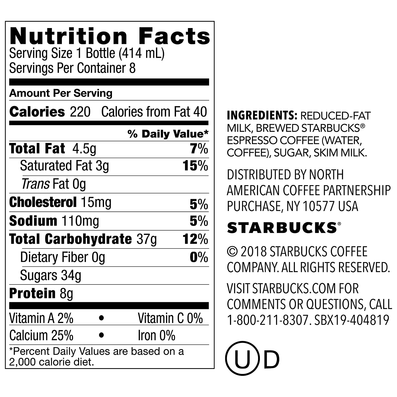 30 Starbucks Frappuccino Nutrition Label