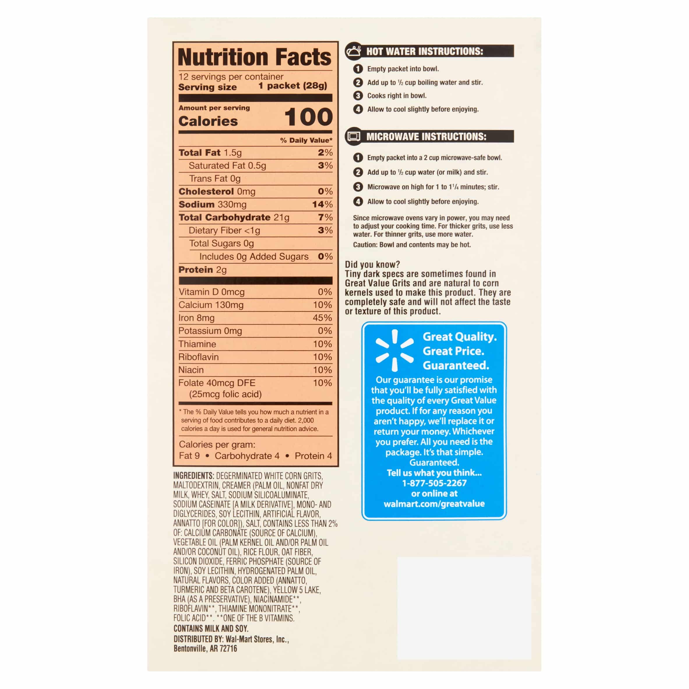 32 Grits Nutrition Label