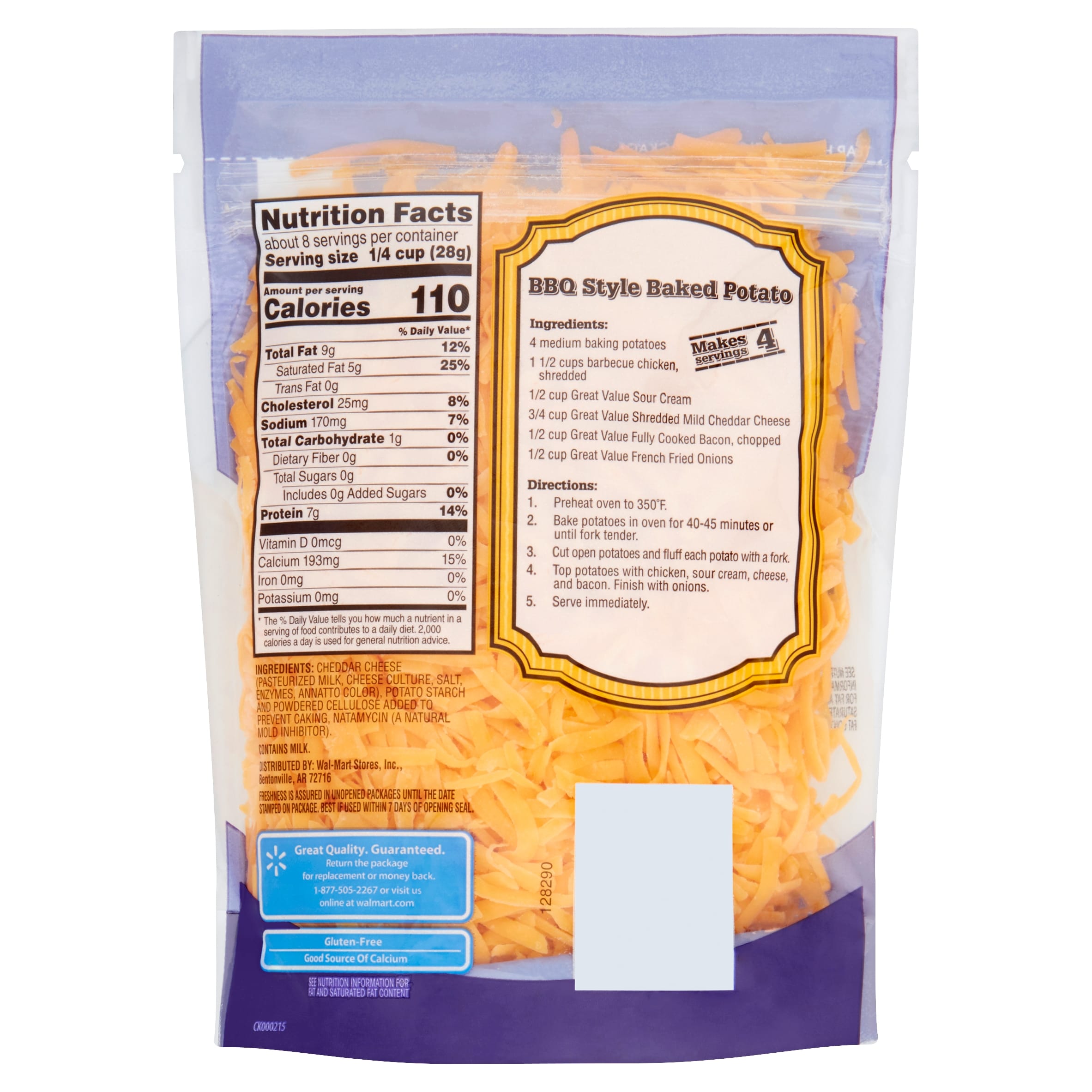 Cheddar Cheese Nutritional Label
