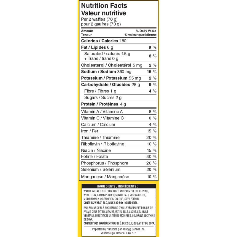 Eggo Waffles Nutrition Label